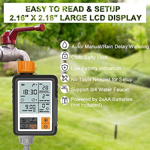 Hasthip Drip Irrigation Timer For Garden Farm, Irrigation Water Timer Programmable Timer, Automatic Watering System, Waterproof Digital Irrigation Timer System For Lawns Yellow
