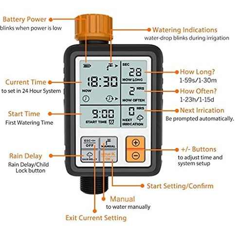 Hasthip Drip Irrigation Timer For Garden Farm, Irrigation Water Timer Programmable Timer, Automatic Watering System, Waterproof Digital Irrigation Timer System For Lawns Yellow