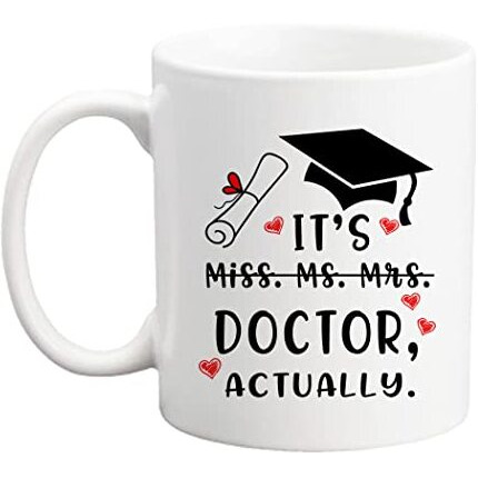 Qsavet Funny Doctor Gift Mug - It's Miss Ms Mrs Dr Actually, Phd Graduation, Doctorate Degree, Novelty Coffee Cup For Coworkers, Friends, Students - 11Oz