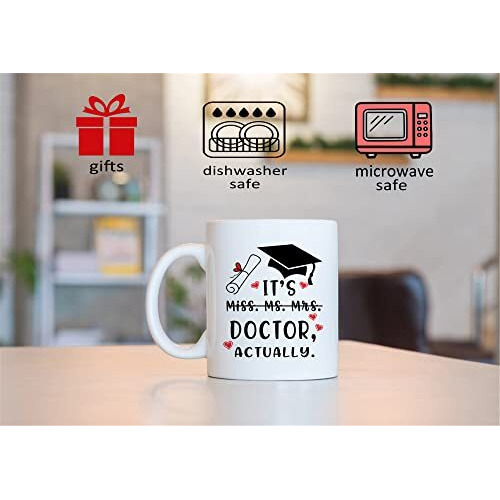 Qsavet Funny Doctor Gift Mug - It's Miss Ms Mrs Dr Actually, Phd Graduation, Doctorate Degree, Novelty Coffee Cup For Coworkers, Friends, Students - 11Oz