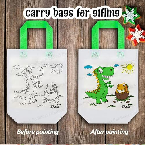 Funblast Reusable Hand Carry Canvas Bag - Diy Colouring, Kids Party Favor, Gift Bag For Birthday Return Gifts (24), Multicolor, Pack Of 24