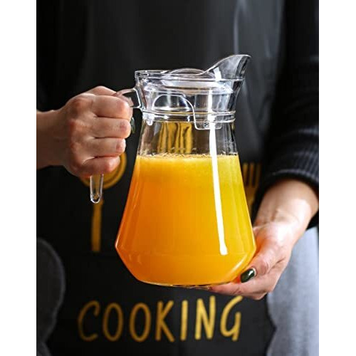 Syanka Premium Glass Water Jug - 1.3 Ltr, Transparent, Hot Cold Water Pitcher With Lid Water Jug, Iced Tea, Milk And Juice Beverage Carafe, Lemon Jug (1.30 Liters)