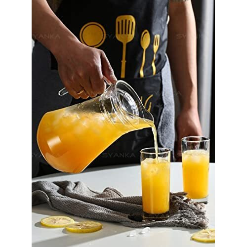 Syanka Premium Glass Water Jug - 1.3 Ltr, Transparent, Hot Cold Water Pitcher With Lid Water Jug, Iced Tea, Milk And Juice Beverage Carafe, Lemon Jug (1.30 Liters)