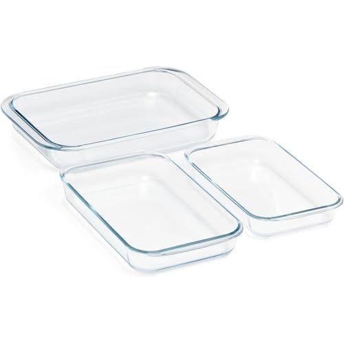 Shopiable Store Borosilicate Baking Dish Rectangular Serving Tray Bowl Set Of 3, 1000 Ml,1600 Ml, 2200 Ml (Transparent)