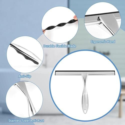 Bath Guru Stainless Steel Rustless 304 Grade Bathroom Kitchen Cleaning Wiper Glass Squeegee For Car, Mirror, Glass Shower Room Of Home Office Hospital Gyms (12 Inch)