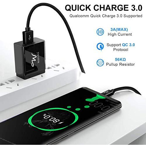 Wayona Usb C Cable 65W Nylon Braided Type C Fast Charging Charger Lead Compatible With Samsung Galaxy A71 A51 A40 A20E, M31, S10+ S10 S9+ S9 S8+ S8 S20+ (1M, Black)