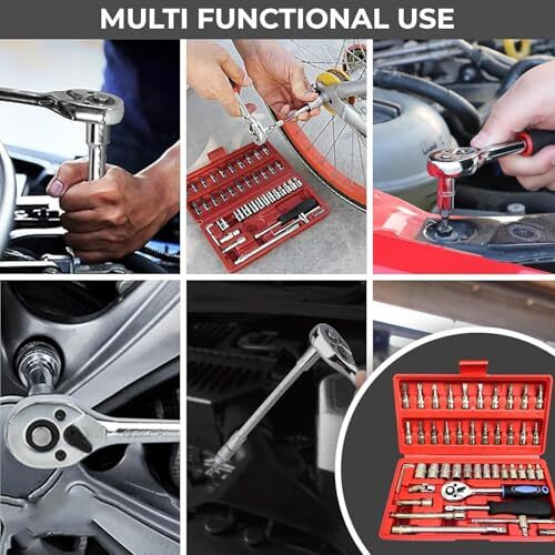 Abiel 46 In 1 Pcs Tool Kit, Screwdriver And Socket Box | Hand Tool Kit Wrench Set | Multi Purpose Combination Tool Case & Precision Socket Set | Bike & Car Tool Set Of All Type (Red)