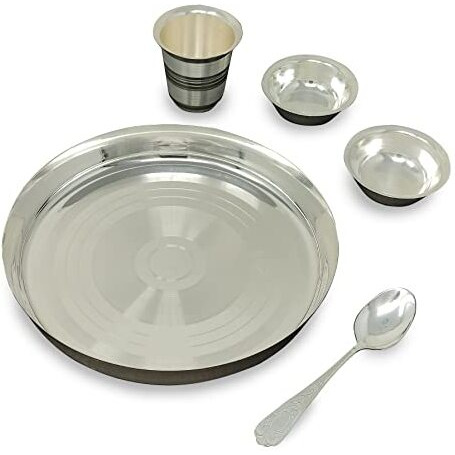 Bengalen Baby Dinner Set 8 Inch Silver Plated For Annaprashan Sanskar Rice Ceremony Gift For Girls Boys Kids Festive Birthday Return Home Decorative Gifts Items