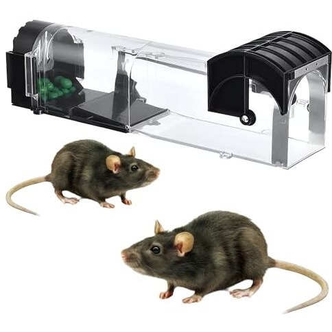 Hian Clear Plastic Rat Cage Trap | Pack Of 1, Black,(31.5 X 7.8 X 7.5 Cm) | Transparent, Durable Abs Plastic, Non-Toxic | Humane, Reusable Rodent Control | Ideal For Homes, Offices, Shops, And Godowns