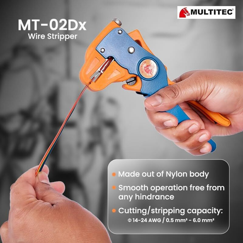 Multitec Mt-02 Dx  Multifunction Copper Wire Stripper And Cutter | Ergonomic Grip | Strips 0.5Mm - 6Mm Solid Copper Wires | Electrical Maintenance Tool | Smooth Operation | Lightweight  400G