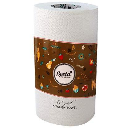 Beeta Kitchen Towel Paper Roll -Premium White Kitchen Tissue Towel Roll (Pack Of 4)-50 Pulls X 4 Ply Each- 100% Natural Cellulose Fiber