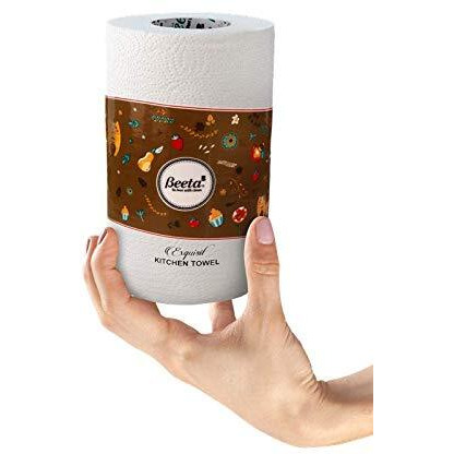 Beeta Kitchen Towel Paper Roll -Premium White Kitchen Tissue Towel Roll (Pack Of 4)-50 Pulls X 4 Ply Each- 100% Natural Cellulose Fiber