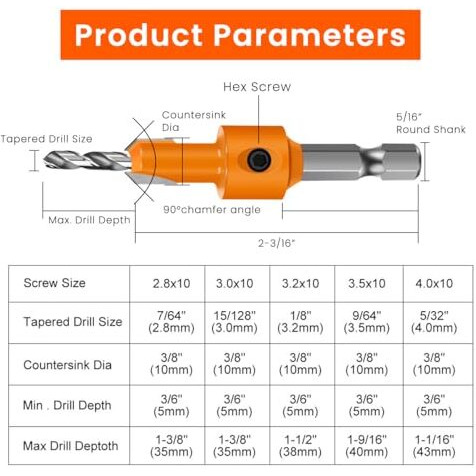 Serplex 11Pcs Countersink Drill Bit Set, 5Pcs Countersink Drill Bit With 6Pcs Extra Pilot Drill Bit, 8Mm Shank, Woodworking Countersink Drill Bit Set Counter Sinker Drill Bit Set For Woodworking