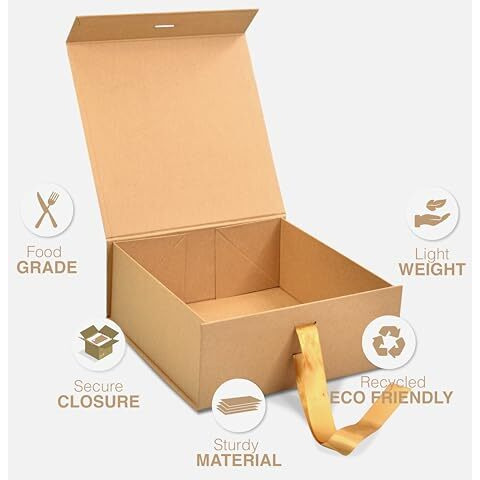Rbs - Medium Gift Box (1 Pack) Gift Boxes For Presents Decorative Gift Box (26 X 26 X 10 Cm) Shirt Gift Boxes Multipurpose Gift Box Foldable Gift Boxes Holds Upto 8 Kg Empty Boxes (Medium Kraft)