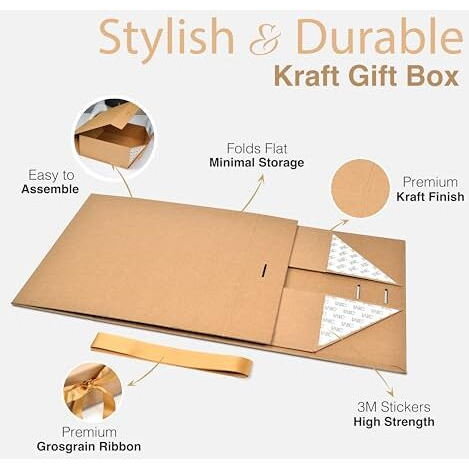 Rbs - Medium Gift Box (1 Pack) Gift Boxes For Presents Decorative Gift Box (26 X 26 X 10 Cm) Shirt Gift Boxes Multipurpose Gift Box Foldable Gift Boxes Holds Upto 8 Kg Empty Boxes (Medium Kraft)