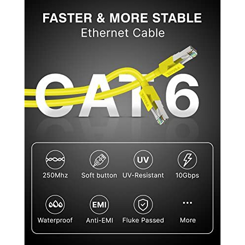 Fedus Cat6 Ethernet Cable, High-Speed 550Mhz 10 Gigabit Speed Utp Lan Cable For Laptop, Personal Computer, Router, Server, Television Modem (Router Yellow, 32.8 Feet, 10 Meter)