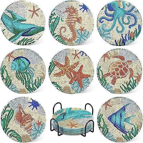 Hasthip 8 Pcs Diamond Painting Coasters Kits,Exquisite Diamond Painting Coasters With Holder,Diy Art And Crafts For Adults Kids Style B Acrylic