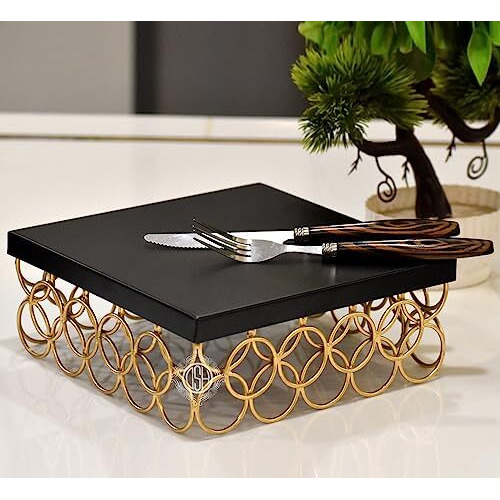 Dsh Metal Cake Stand Cake Cutting Display Stand Multipurpose For Birthday And Wedding Party Used. (Large, Black, Square)