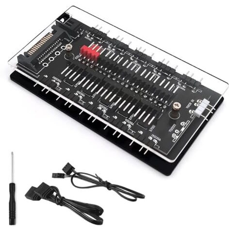 Verilux Argb And Pwm Fan Hub, 10 Ports For Addressable Rgb Lighting, 1 To 6 Multi Way Backplane Splitter 5V/3Pin Case Fan Hub Adapter, 3-Pin Pc Pwm Fan Hub Cpu Cooling Hub Controller Fan Hub Splitter
