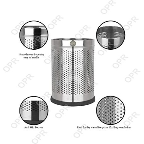 Opr Stainless Steel Open Perforated Dustbin| 18 Litres Steel Dustbin For Home, Bedroom, Rooms, Office, Kitchen, Bathroom- (10 X 14-18 Liters)