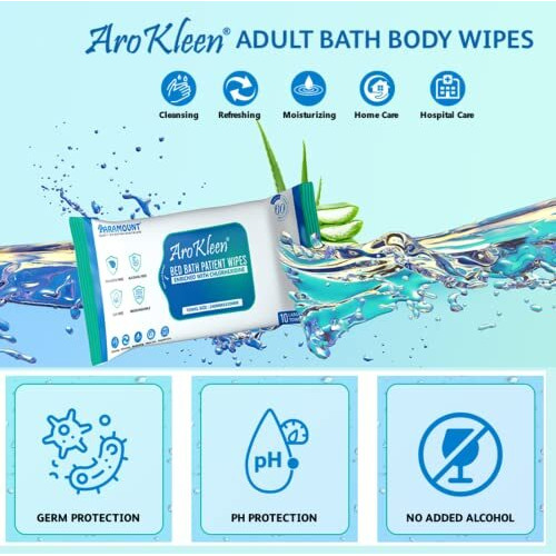 Aro Kleen 200 Count Large Size Bed Bath Wipes With Aloe Vera & Vitamin E, Adult Wet Wipes, Adult Bath Wipes, Anti Bacterial, Cleansing Towels, Refreshing Sponge Bath Towel, For Men & Women-Pack Of 20