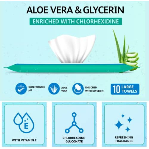 Aro Kleen 200 Count Large Size Bed Bath Wipes With Aloe Vera & Vitamin E, Adult Wet Wipes, Adult Bath Wipes, Anti Bacterial, Cleansing Towels, Refreshing Sponge Bath Towel, For Men & Women-Pack Of 20
