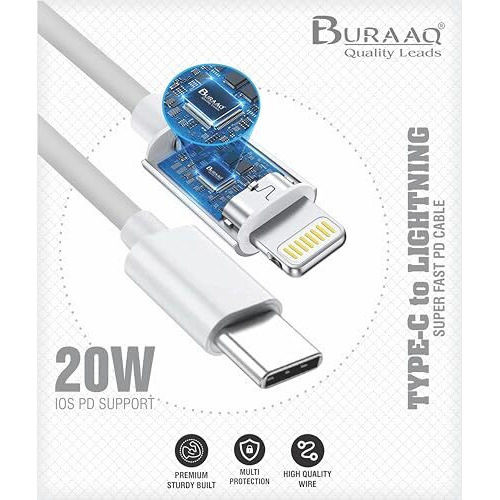 Buraaq Lightning Cable Iphone| Iphone Cable| Type C To Lightning Cable| Usb C To Lightning Cable| Iphone Charger Wire| Compatible With Iphone, Ipad Air, Pro, Mini, Max, Macbook, Airpods, Imac | 1 M|