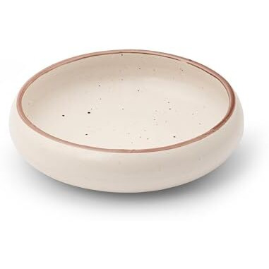 Claymistry Wide Ceramic Ivory With Brown Dots & Brown Edge Serving Bowl | 20Cm * 20Cm * 5Cm | Matte | Dishwasher & Microwave Safe | Salad, Fruit, Cereal, Dessert, Curd, Mixing Bowl | Premium Crockery