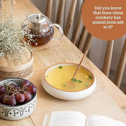 Claymistry Wide Ceramic Ivory With Brown Dots & Brown Edge Serving Bowl | 20Cm * 20Cm * 5Cm | Matte | Dishwasher & Microwave Safe | Salad, Fruit, Cereal, Dessert, Curd, Mixing Bowl | Premium Crockery