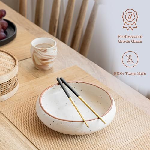 Claymistry Wide Ceramic Ivory With Brown Dots & Brown Edge Serving Bowl | 20Cm * 20Cm * 5Cm | Matte | Dishwasher & Microwave Safe | Salad, Fruit, Cereal, Dessert, Curd, Mixing Bowl | Premium Crockery