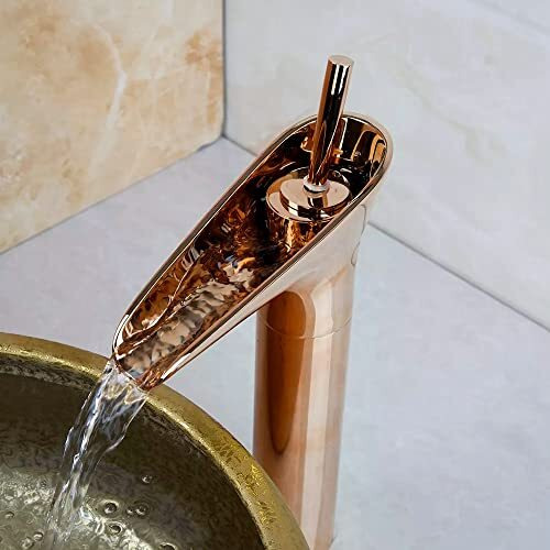 Marcoware Waterfall Antique Single Lever Basin Mixer Tap With Provision For Hot And Cold Water, Rose Gold, Polished Finish
