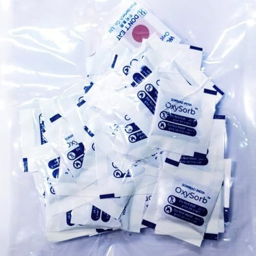 Oxysorb Oxygen Absorbers For Longer Shelflife And Freshness Of Food (Pack Of 50) Works In Mylar Bags, Mason Jars, And Vacuum Bags For Bulk Packaging With Indicator And Vacuum Packed. (Oxysorb_20Cc).