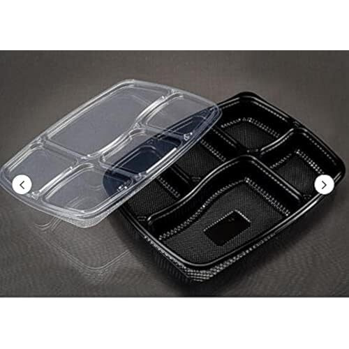 Adaamya Meal Tray With Lid Set Of 25 Microwave Safe 5 Compartment Plates For Dinner, Lunch,Unbreakable Made Of 100% Bpa Free Food Grade Virgin Plastic, Black