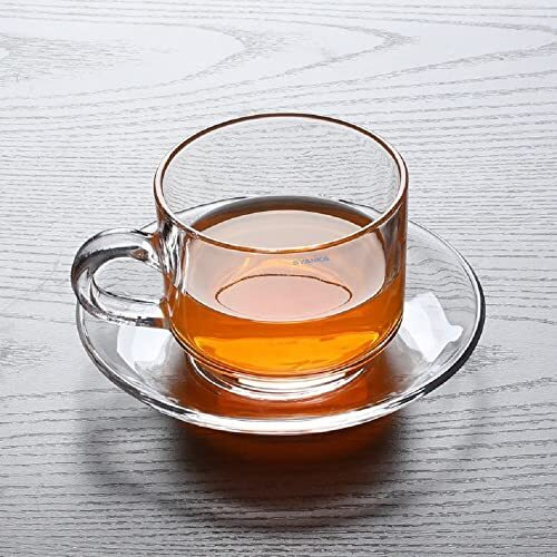 Syanka Premium Glass Tea Cup And Saucer Set Of 6, (6 Cups And 6 Saucers) - 210 Ml, Transparent, Cups And Saucer Set For Coffee, Tea, Green Tea, Herbal Tea, Lemon Tea