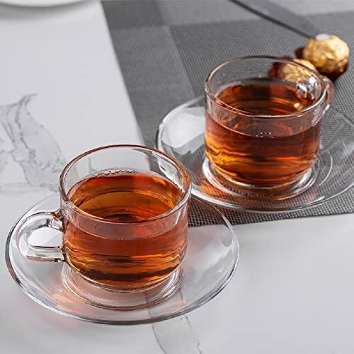 Syanka Premium Glass Tea Cup And Saucer Set Of 6, (6 Cups And 6 Saucers) - 210 Ml, Transparent, Cups And Saucer Set For Coffee, Tea, Green Tea, Herbal Tea, Lemon Tea