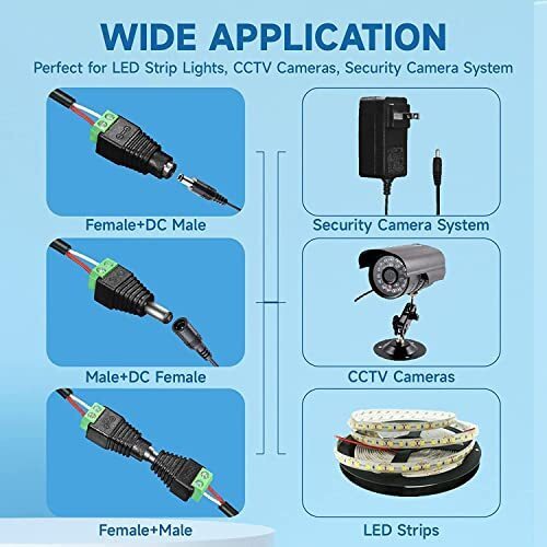 Fedus 5 Pairs Dc Power Jack Plug Adapter Connector,12V, 24V Male +Female 2.1 X 5.5Mm Dc Power Connector Terminal Barrel Connector For Cctv Camera/Led Strip Light, Dvr,Car Rearview Monitor System