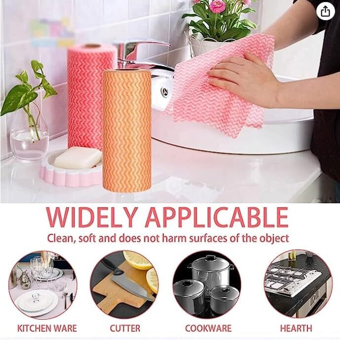 Warmfinity Pack Of 2 Multipurpose Kitchen Roll/Towel Roll/Napkins/Washable And Reuseable 80 Pulls Each Roll (Multicolor) Cleaning Tissue Highly Absorbent Non Woven
