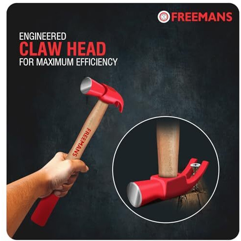 Freemans 1 Lb Ch450 Claw Hammer With Seasoned Wood Handle || Induction Hardened || Drop Forged Use For Prying || Splitting Wood || Tearing Drywall And Industrial & Home Professional - 450G