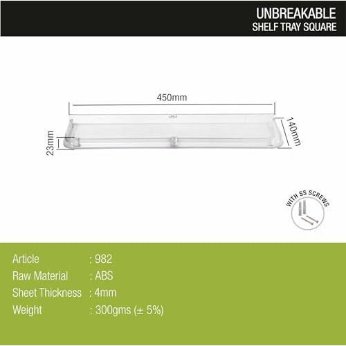 Lipka Abs Square Rack/Shelf Tray | Abs Plastic Unbreakable Wall Mounted Square Shelf | Organizer/Storage Rack/Shelf Tray For Kitchen And Bathroom | Pack Of 1 - Transparent