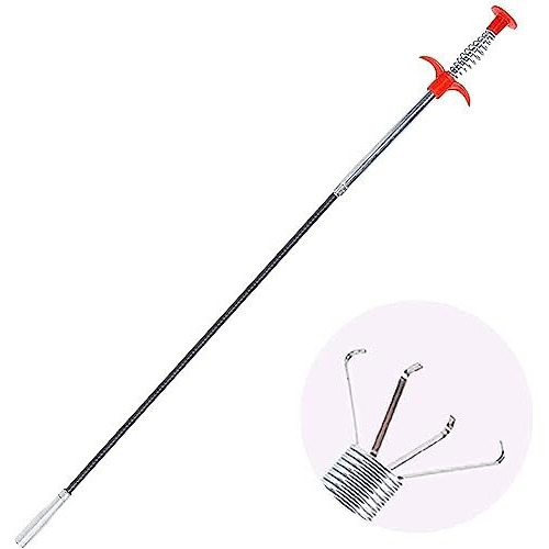 Zestzen Drain Pipe Cleaning Spring Stick, Hair Catching Claw Wire, Sink Sewer Clog Dredge Remover, Basin Cleaner, Flexible Grabber Pickup Tool, Retractable Cable (5Ft (160Cm), Black)