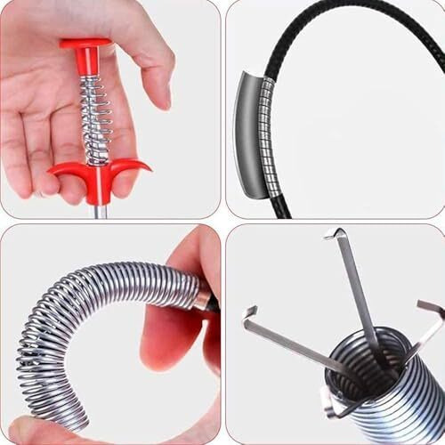 Zestzen Drain Pipe Cleaning Spring Stick, Hair Catching Claw Wire, Sink Sewer Clog Dredge Remover, Basin Cleaner, Flexible Grabber Pickup Tool, Retractable Cable (5Ft (160Cm), Black)