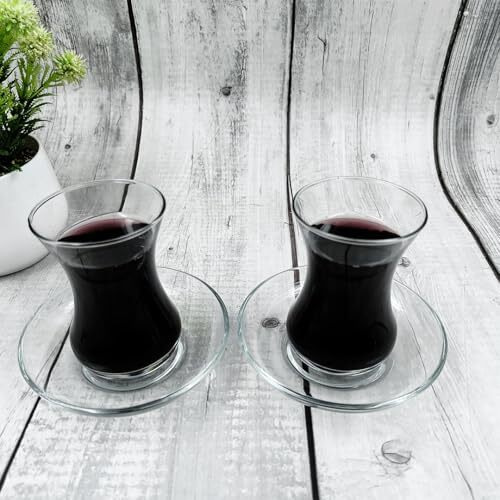 Turkceramics By Omkar International Turkish Tea Glass With Saucer (Glass Height 9.5 Cm X Glass Width 7.5 Cm, Thickness 2 Mm/Saucer Dia 10 Cm X Height 2.3 Cm, Thickness 2Mm.), 100 Ml, Clear