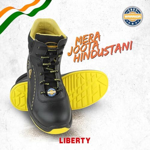 Liberty Warrior Envy Earth Safety Boots For Men, Ankle Boot, Genuine Leather, Steel Toe, Yellow/Black, Sizes-6Uk-11Uk