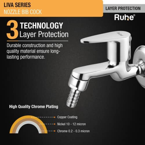 Ruhe Liva Brass Faucet/Tap | Nozzle Bib Cock Faucet/Tap | With Chrome Finish | For Washing Machine And Garden Pipes