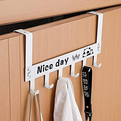 Docat Heavy Duty Metal Over Door Hanger With 6 Hooks Multipurpose Removable Door Hanger For Hanging Clothes Scarves Coats Towels Drill-Free Wall Hooks For Bedroom Kitchen Accessories (White, 1Pcs)