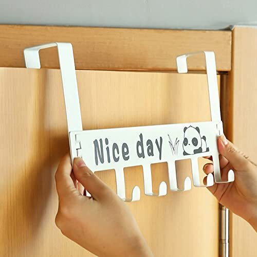 Docat Heavy Duty Metal Over Door Hanger With 6 Hooks Multipurpose Removable Door Hanger For Hanging Clothes Scarves Coats Towels Drill-Free Wall Hooks For Bedroom Kitchen Accessories (White, 1Pcs)
