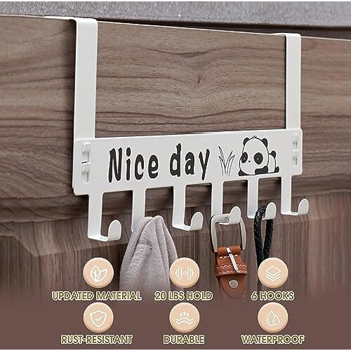 Docat Heavy Duty Metal Over Door Hanger With 6 Hooks Multipurpose Removable Door Hanger For Hanging Clothes Scarves Coats Towels Drill-Free Wall Hooks For Bedroom Kitchen Accessories (White, 1Pcs)