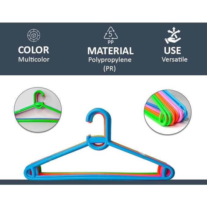 Yugen Home Clothes Hangers For Hanging Clothes-Plastic Hanger Clothe Wardrobe-Plastic Wardrobe Organizer Tshirt Shirt Suit Saree Dress Multi Purpose Hanger Clothe-Sturdy Polypropylene Pack Of 12