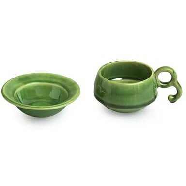 Exclusivelane 'Jade Forest' Ceramic Cups And Saucers Set Of 6 (120 Ml, Jade Green, Dishwasher & Microwave Safe) | Ceramic Tea Cups Set Of 6 Coffee Cups Set Tea Mugs Set Of 6 Chai Cups Ceramic Cup Set