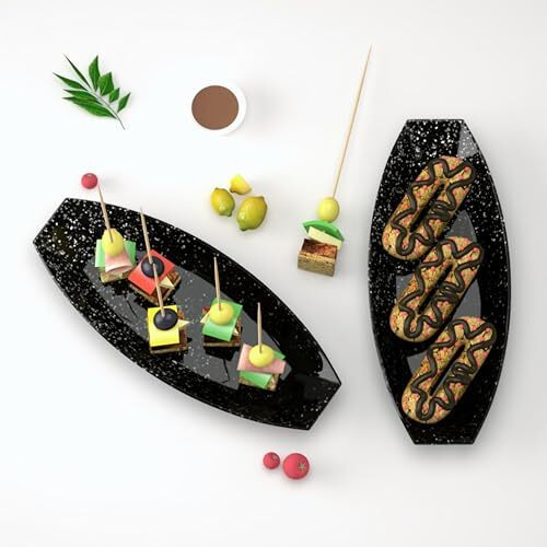 Castleite Multi-Purpose Kitchen Serving Platter Deluxe Melamine Crockery Set Of 2 - Versatile Chip And Dip Tray For Snacks, Starters & Desserts (Orleans)